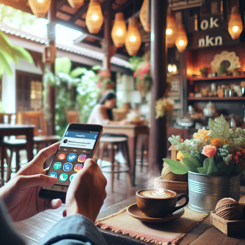 Southeast Asian local business owner using social media for content marketing