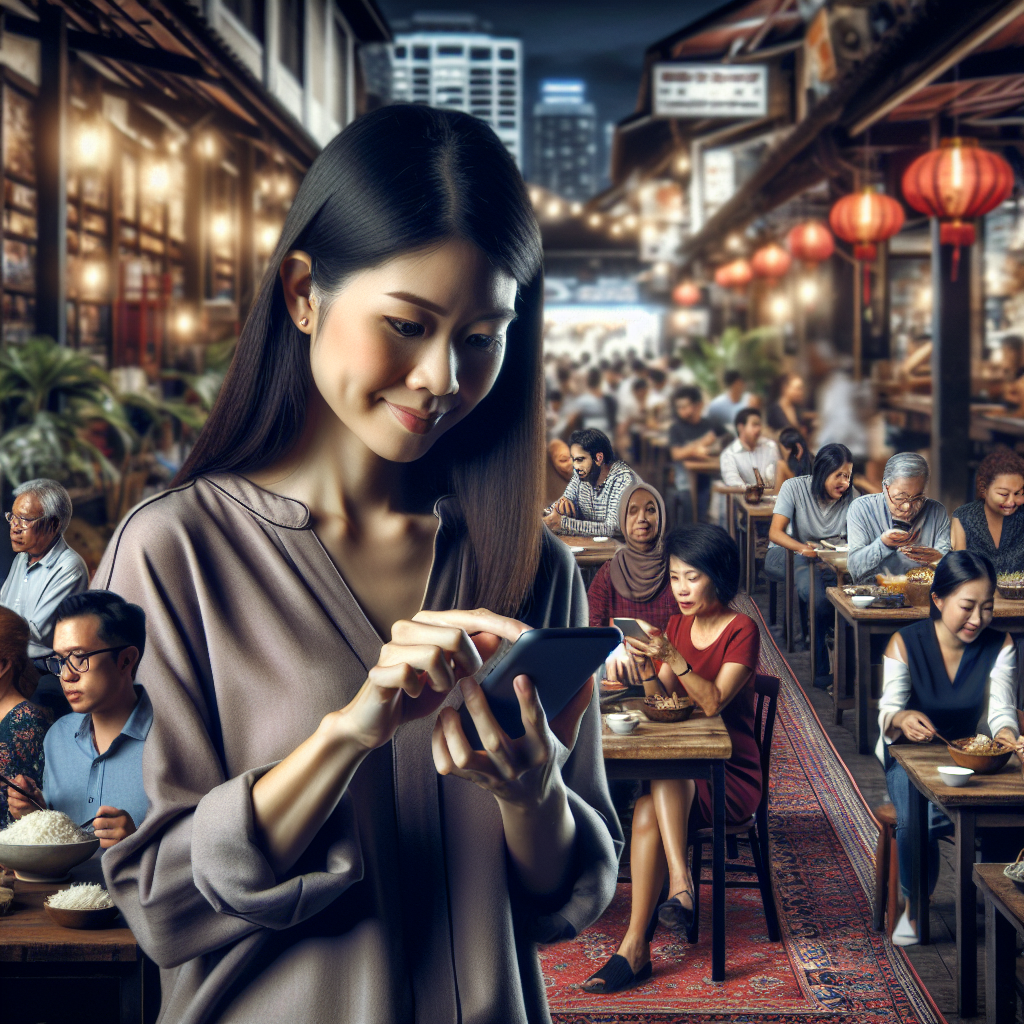 Restaurant owner managing Facebook business page on mobile phone
