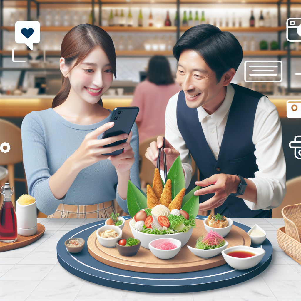 Warm scene of customers and restaurant staff interacting to create user-generated content
